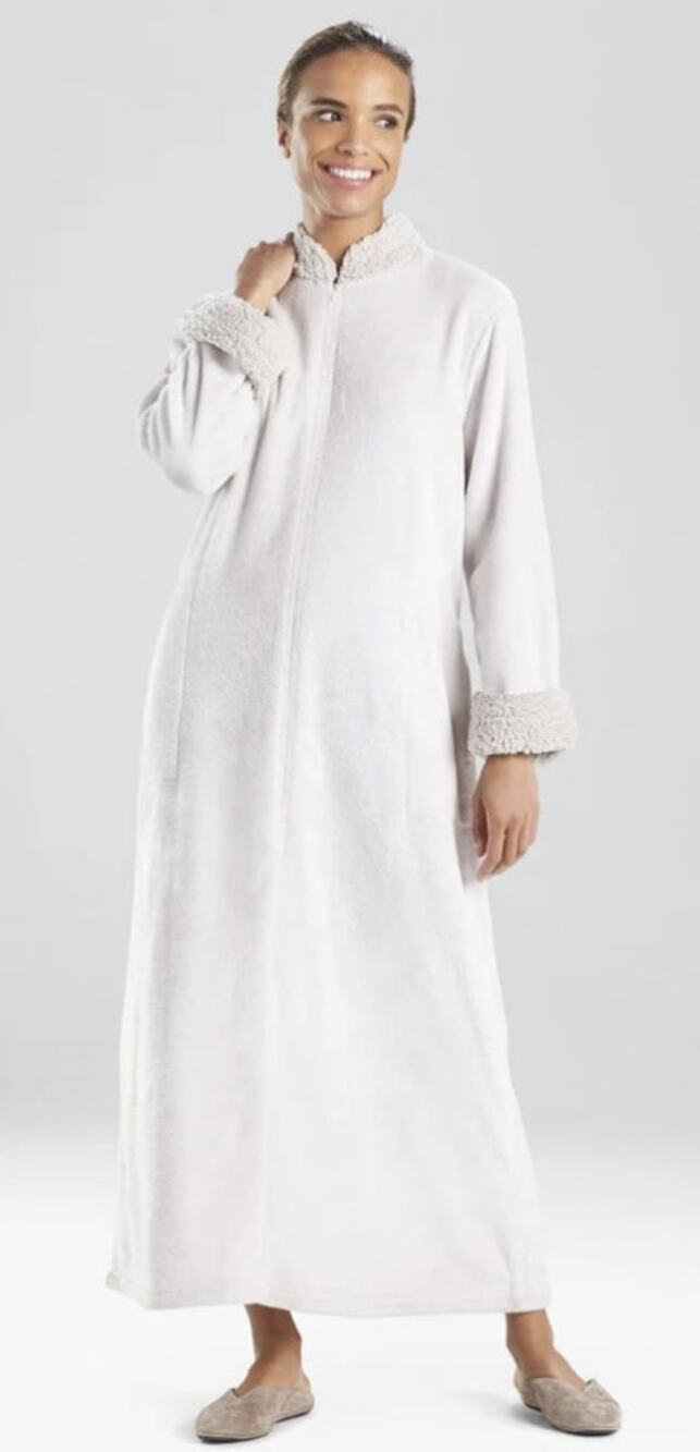 Natori Women's XS Bone Long Sleeve Plush Sherpa Zip Lounger Robe T-9